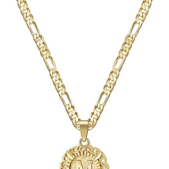 Personalized 14K Gold Plated Initial Necklace for Women - Elegant Figaro Style - Picture 1 of 8